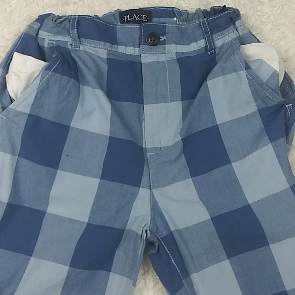 Children's Place Boy's Blue Checkered Adjustable Waist Zip Up Bermuda Shorts